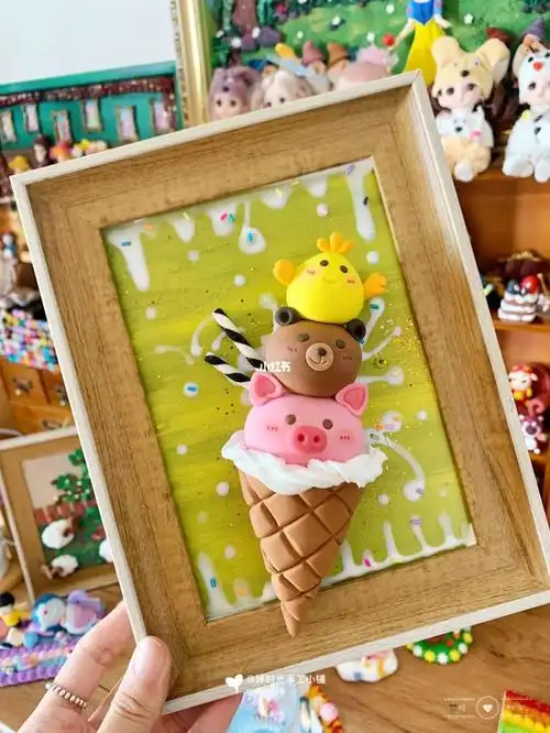超简单的粘土浮雕画夏日冰激凌作品好吃